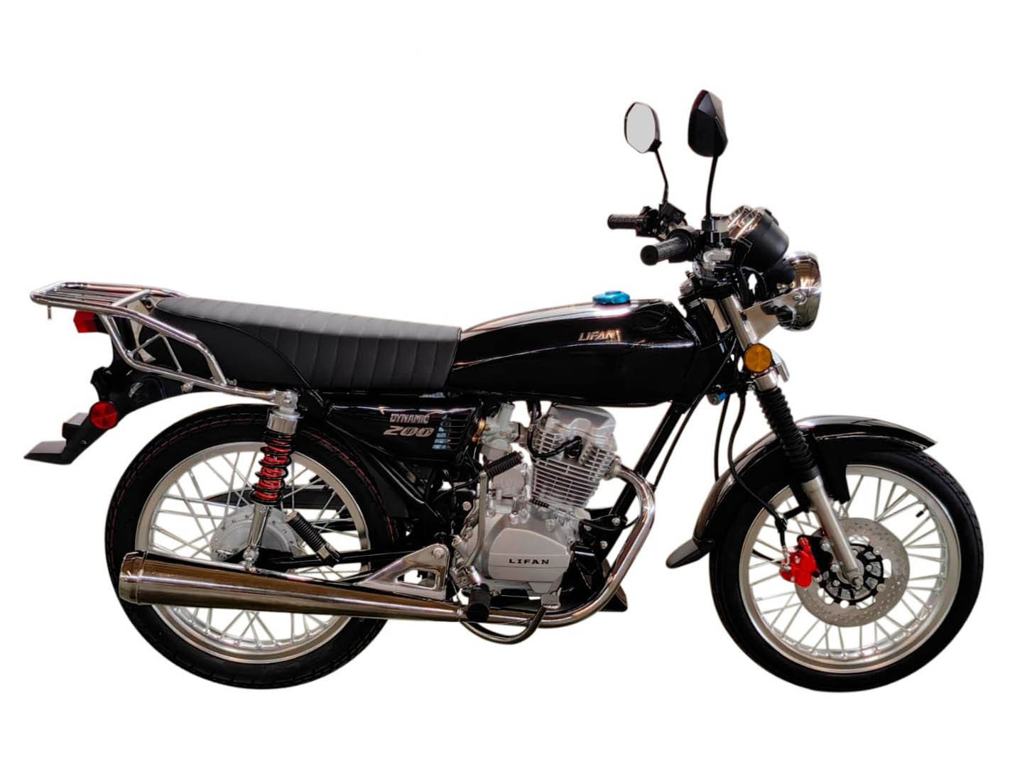 Moto Lifan Dynamic 200 negra de perfil, fotografía completa